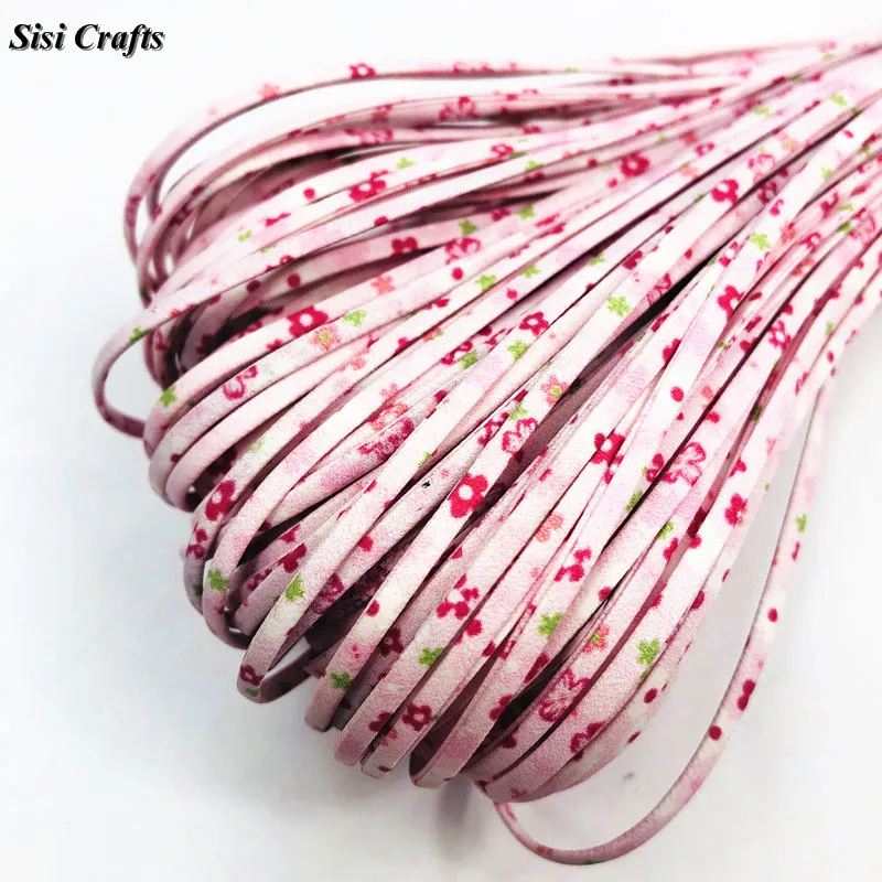 Sisi Crafts Bracelet Material Flower Printed 3mm Floral Cords Necklace Faux Leather PU Ribbon DIY Jewelry Making Accessories 1M | Дом и сад