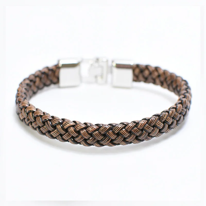 

Black Brown Genuine Leather Bracelets for Men Accessories Silvery Buckle Weave Wrap Bracelets Wristband Jewellery Gift 2021