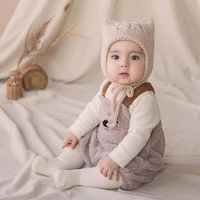 winter children boy girl sleeveless jumpsuits toddler cotton rompers with hat infant lamb down suspenders clothes baby onesies