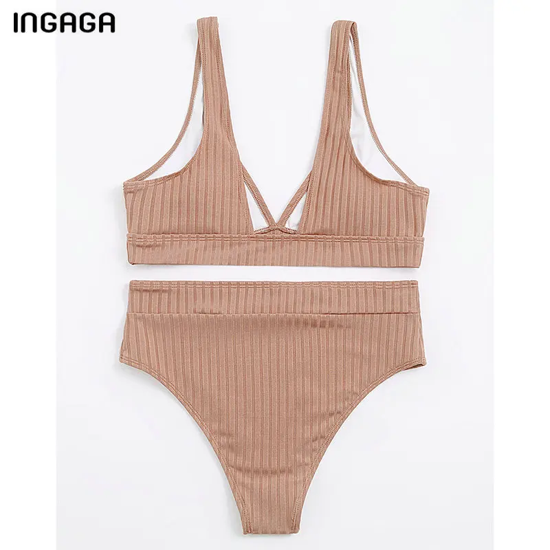 

Sexy Bikinis High Waist Swimwear Women's Swimsuits Push Up Biquini Ribbed Bathing Suits Black V-Neck Bikini Set 2021 New