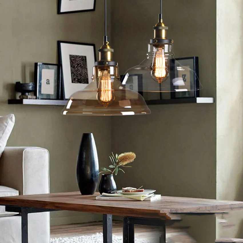 Американский деревенский стеклянный подвесной светильник Ретро диаметр 28 см