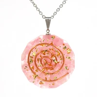 fyjs unique silver plated rose pink quartz pendant link chain resin necklace fluorite stone jewelry