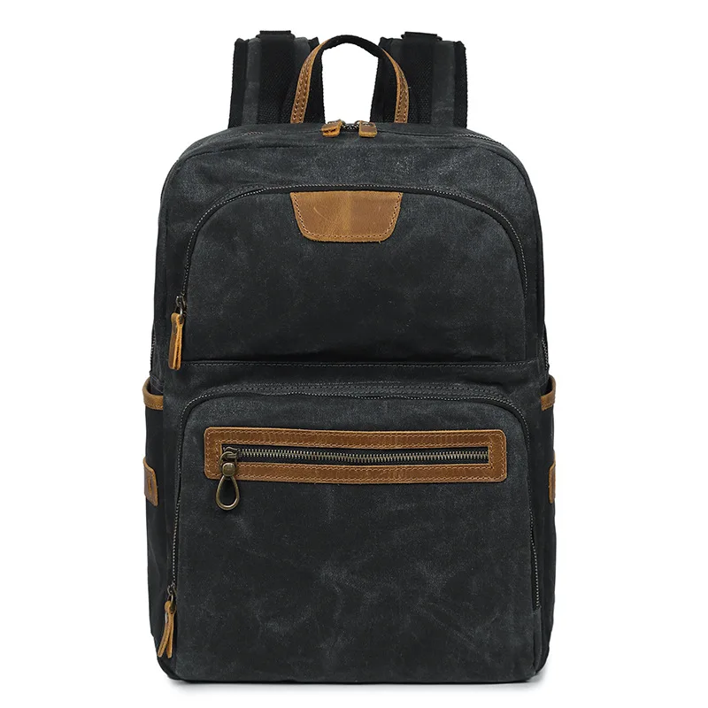 

Mens Waxed Canvas Backpack Rucksack Forwith Laptop Compartment Rustic Meth Wax Leather Backpacks Travel Vintage Bookbag Bags