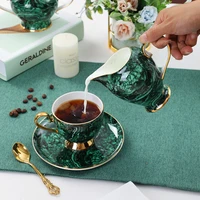 european classical luxury bone china coffee cup and saucer set emerald green coffee set boba cup coffee cup set