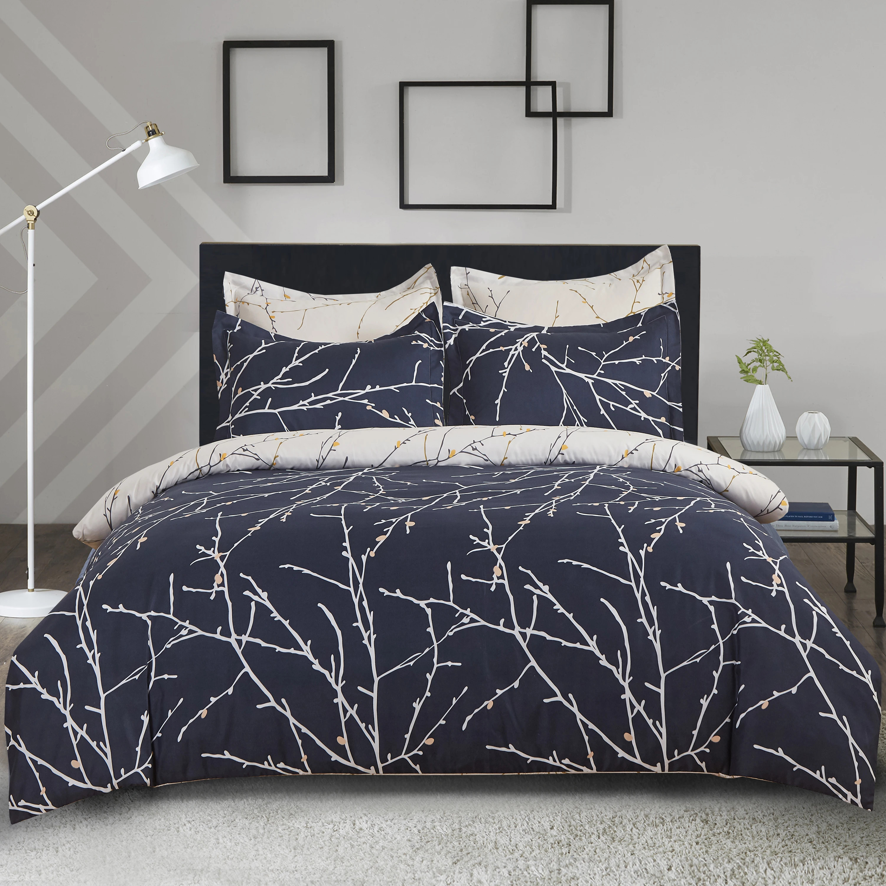 

2/3Pcs Nordic Black Tree Branch Winter Quilt Cover Soft Simple Jacquard Double-Sided Printing Comforter/Duvet Cover Pillowcase