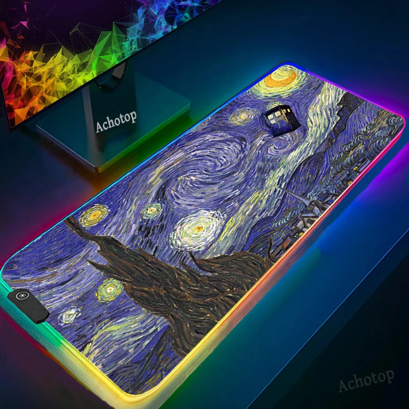

Van Gogh DIY Gaming Mouse Pad Large Anime Mouse pad RGB Computer Mouse Pad Gamer Mause Pad LED Backlit Mat Keyboard Desk Mat USB
