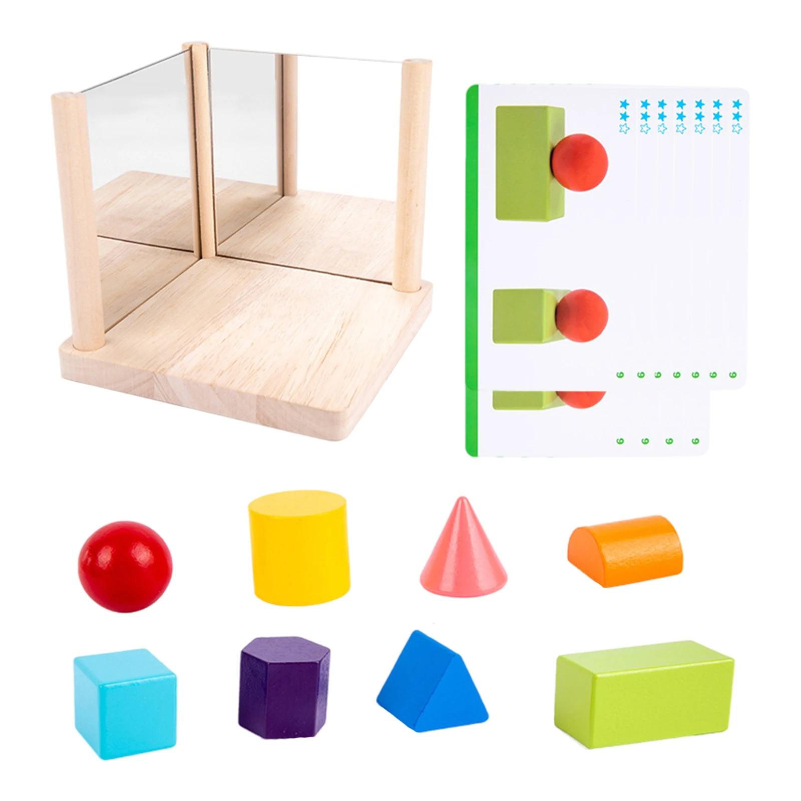 

Wooden Building Blocks with Mirror - Following 11 Instrucation Cards for Preschool Learning - Stacked Educational Toys