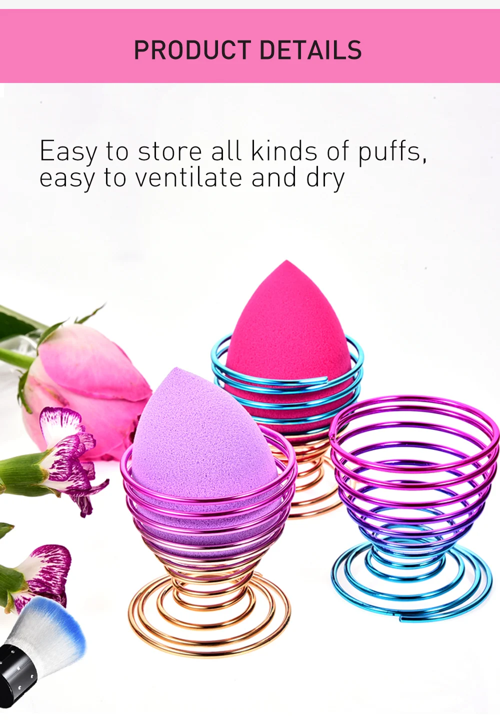Fulljion Natural Cosmetic Puff Rack Makeup Beauty Egg Powder Sponge Display Stand Storage Make Up Sponge Drying Stand Holder