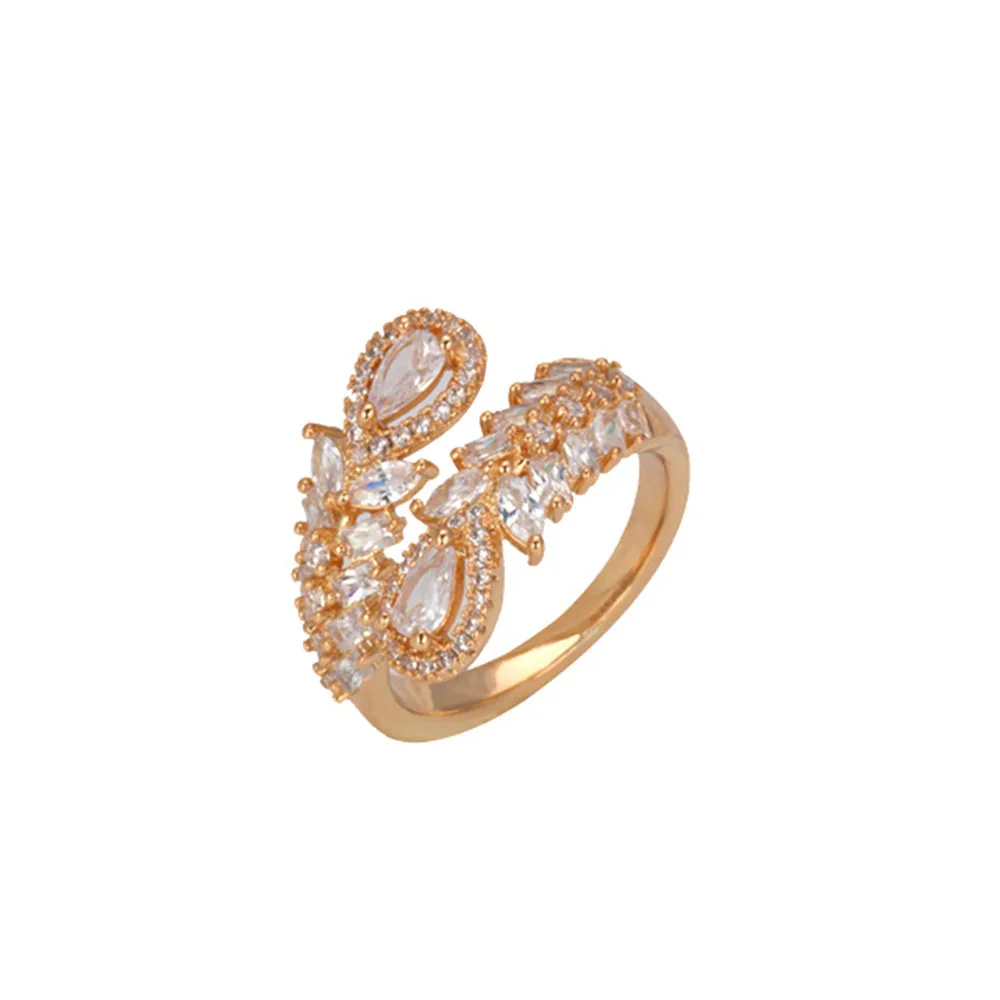 rose gold ring Изысканные циркониевые браслеты для невесты, свадебные ювелирные кристаллы, наборы колец для женщин - Окраска металла: rose gold ring