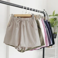 40hotwomen casual solid color drawstring pockets elastic shorts wide leg minipants