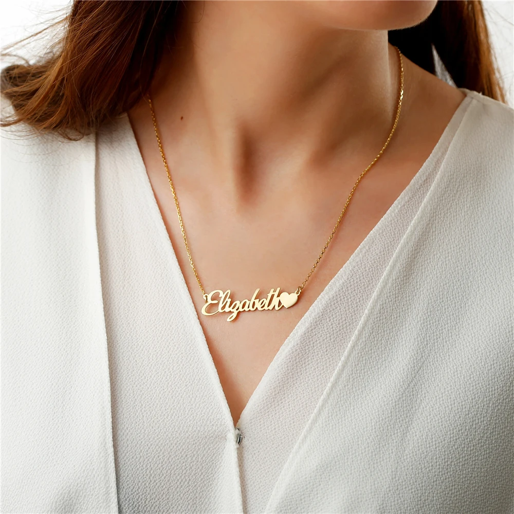 

Name Heart Custom Necklace Personalized Stainless Steel Pendant Charm Jewelry Kids Chain Mother Baby Choker Gifts For Girl