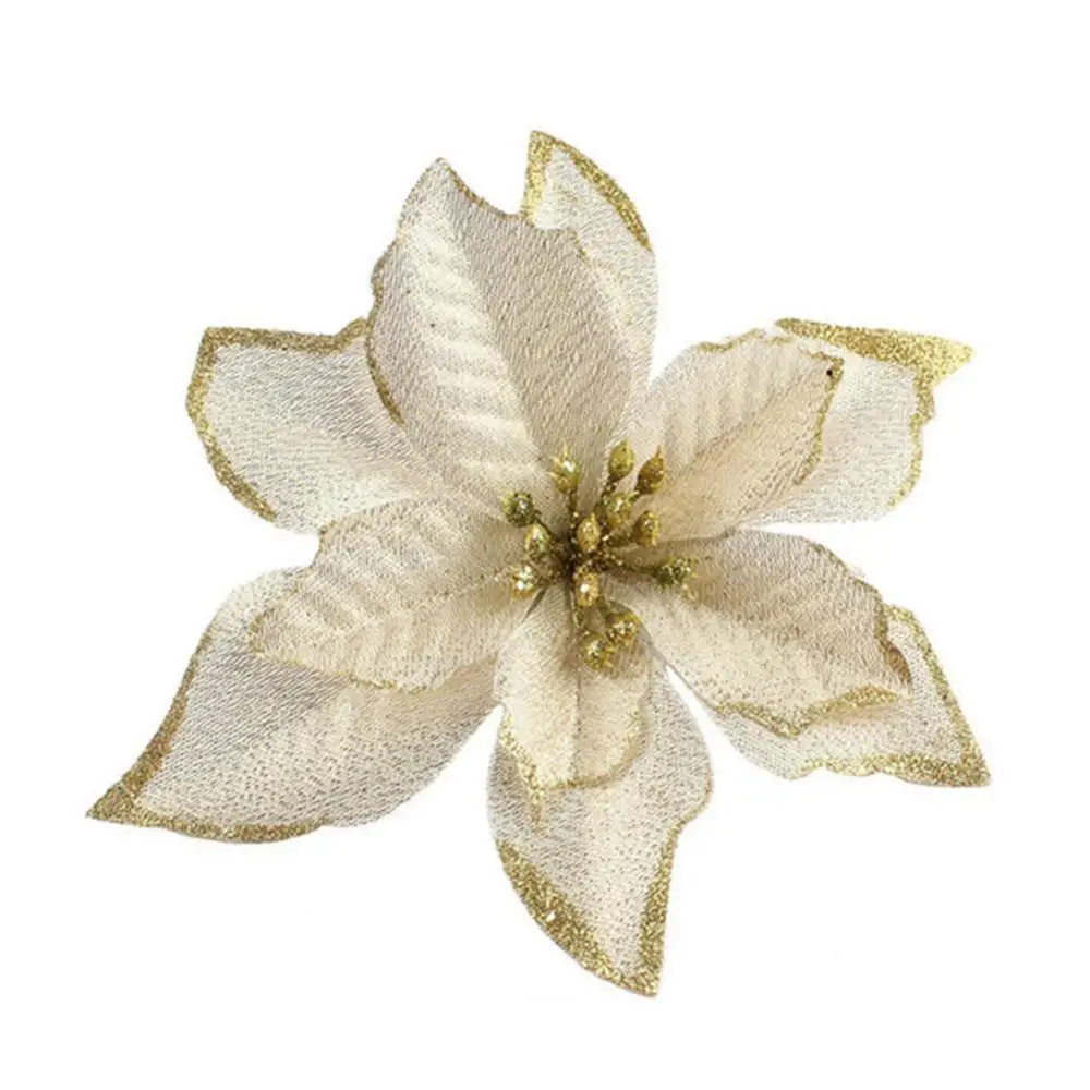 

10pcs Glitter Poinsettia Flower Christmas Decor Wreath Party Xmas Decorations Garlands Gift Scrapbook Flower Tree Wedding E1A4