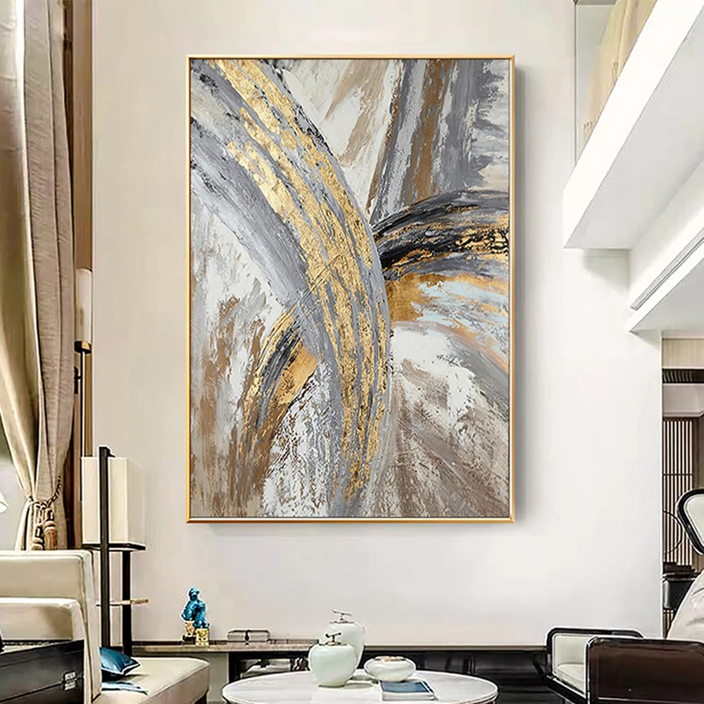 

Handmade Abstract Golden Pretty Canvas Oil Painting Wall Art Picture Living Room Aisle Hotel Office Decoration Paintings Gift