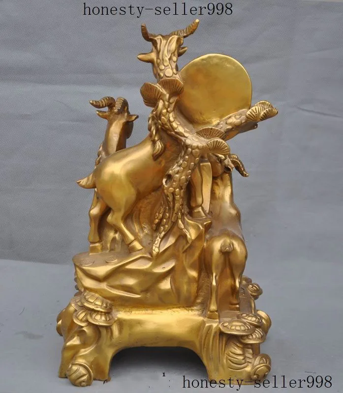 

wedding decoration Chinese fengshui brass wealth money auspicious zodiac 3 sheep goat Animal statue