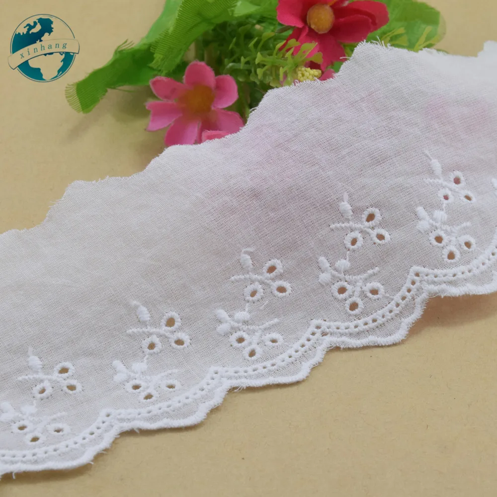 

3 ярда, 7 см, ширина, 100% хлопок, вышитая кружевная лента для шитья, гипюр, отделка ткани, основовязание, «сделай сам», свадебные аксессуары для ...