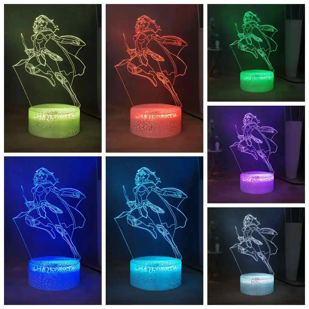RGB 7 разноцветных Wonder Woman LED Ночник Новинка домашний декор USB мини переключатель