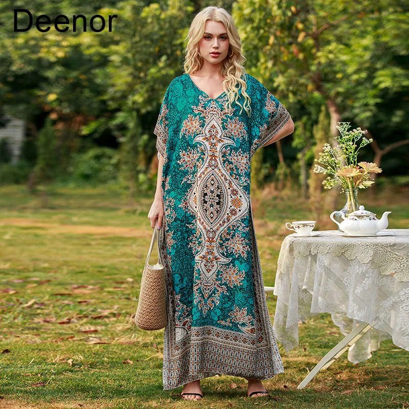 

Deenor Women's Loose Robe Seaside Holiday Dress Women's Printed Dress Art Ethnic Print Skirt Female Sundress Summer 2021