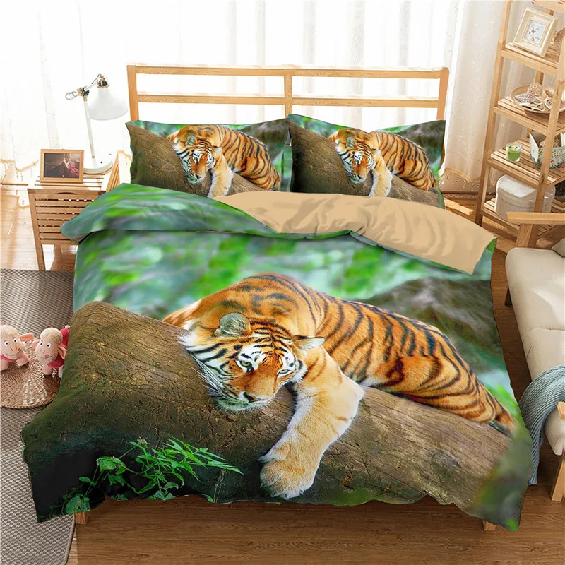 

oentyoAnimal Bedding Set 3D Printed Tiger Pattern Duvet Cover Pillowcase Bedroom Single Double Queen King Home Textiles 200x220