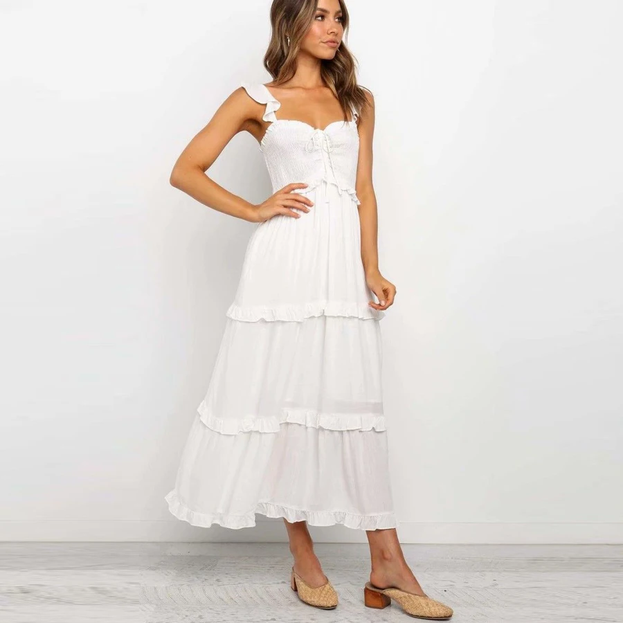 TEELYNN макси платья на бретелях boho Винтажные белые хлопковые сексуальные с