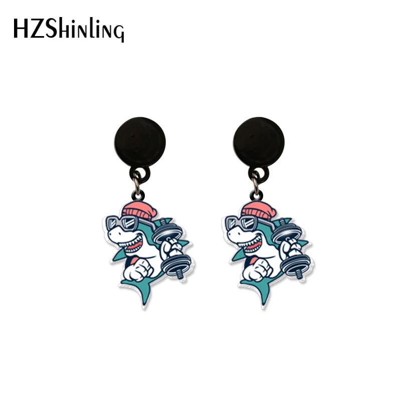 Забавные Рабочая Акула акриловые серьги милое животное океана смолы эпоксидные