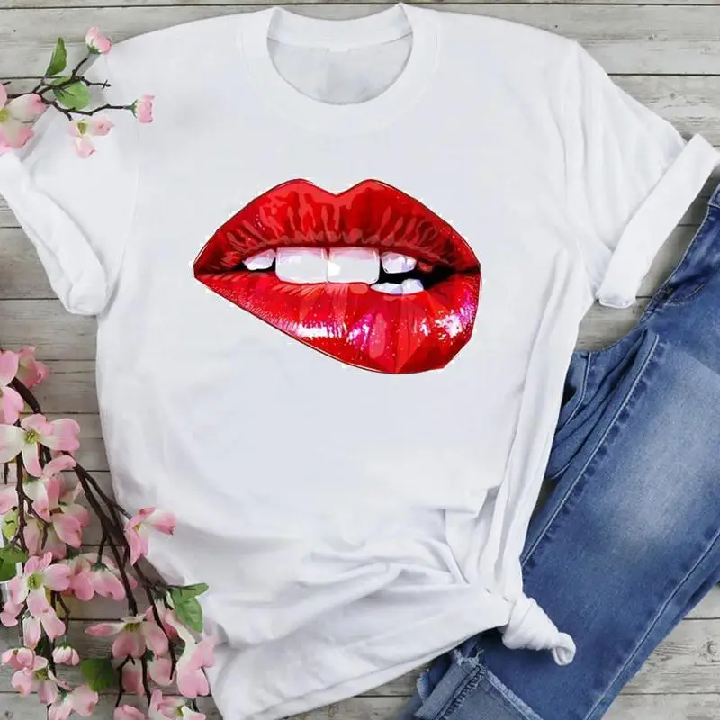 

Women Graphic Nail Art Sexy Short Sleeve Cartoon Fashion Summer Female Clothes Print Short Sleeve Tops Tees Tshirt T-Shirt