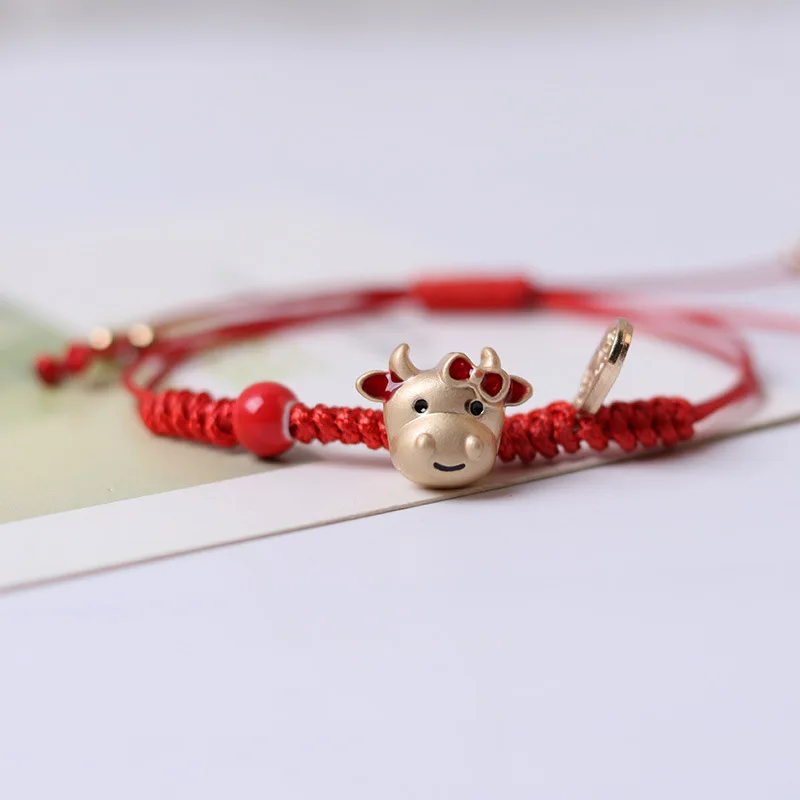 

2021 Handmade Red Rope Zodiac Ox Cow Adjustable CharmBracelet for Women Girls Birthday Gifts Chain Bangles 12 Chinese Zodiac