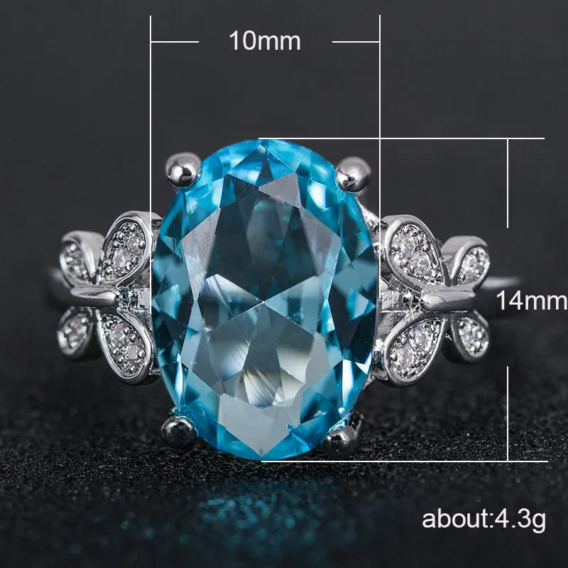 Bague Ringen Настоящее серебро 925 кольцо с 10*14 мм Аквамарин драгоценный камень Женское Обручальное свадебное кольцо хорошее ювелирное изделие подарок Размер 6-10