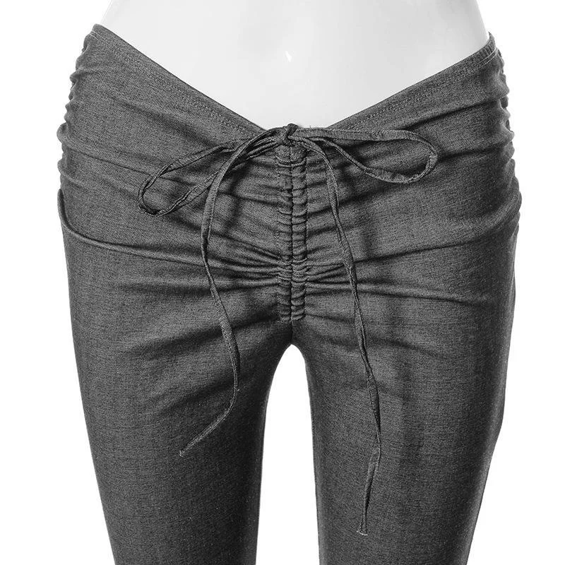 

BIggorange Y2K Low Waist Flare Pants Women Drawstring Ruched Long Trousers Elastic Casual Streetwear Fashion Bandage Bottoms