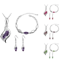 women rhinestone geometric pendant necklace bracelet hook earrings jewelry set hot