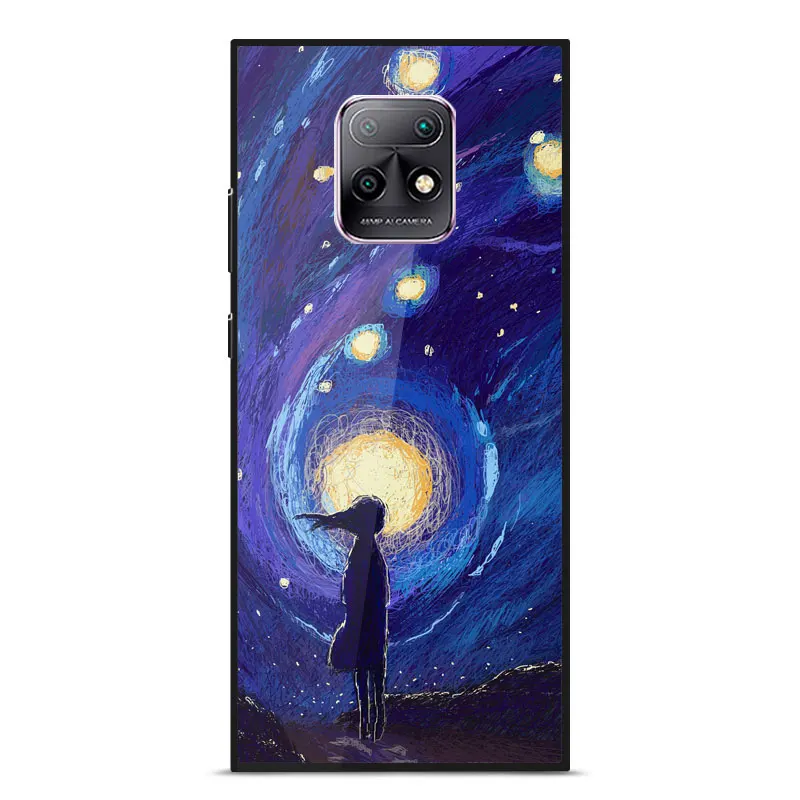 

For RedMi 10X 5G Case Fashion Painted Tempered glass shockproof Back Cover For RedMi 10X 5G Silicone Frame Phone Cover 6.57 inch