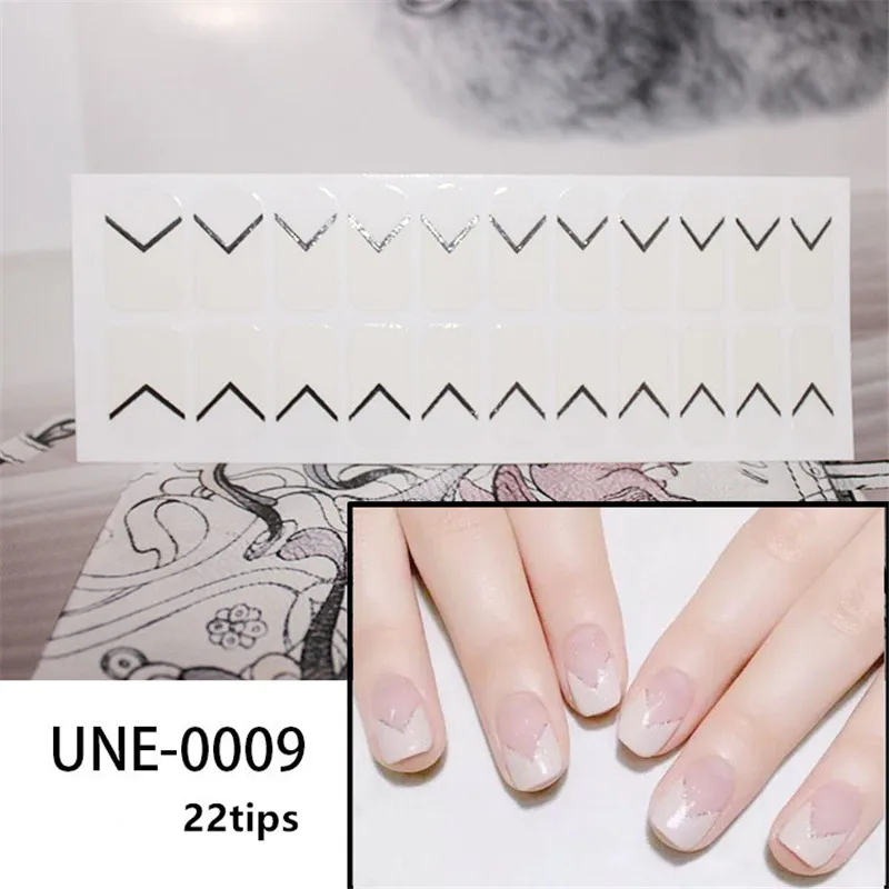 UNE009 22 Типсы/лист блестящий эффект Предварительно Разработанный дизайн ногтей стикер s водонепроницаемый нетоксичный стикер палец таблетки аксессуары маникюр - Цвет: UNE009