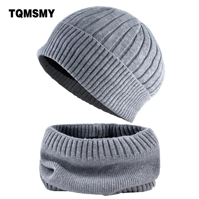 

TQMSMY Unisex Hat Scarf Set For Men Winter Warm Knitted Beanie Scarf Thick Double Layer Add Velvet Skullies Beanies Set TMA89