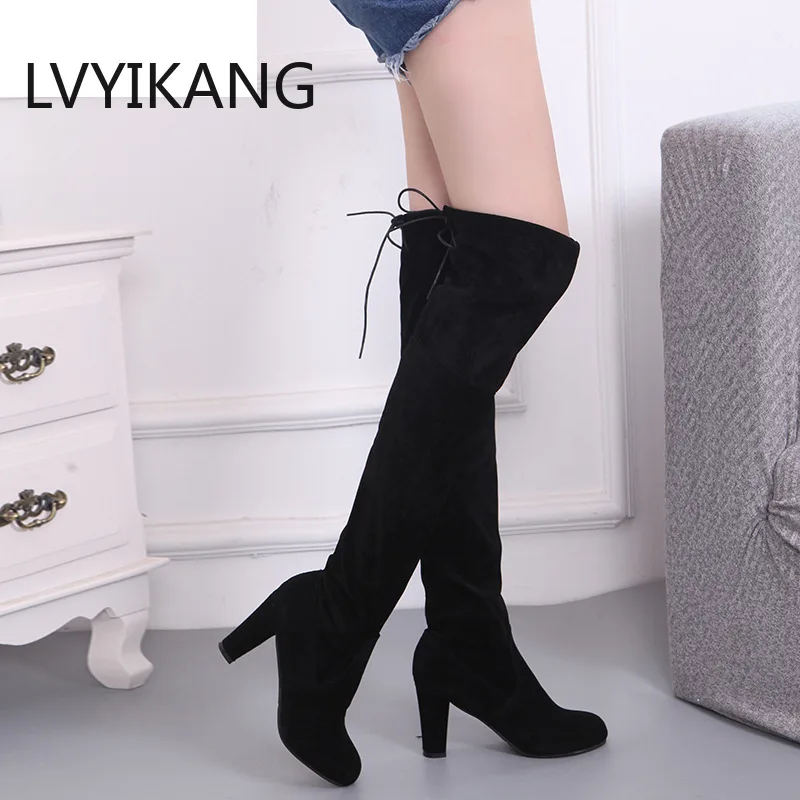 Женские облегающие сапоги LVYIKANG 2019 из искусственной замши привлекательные Сапоги