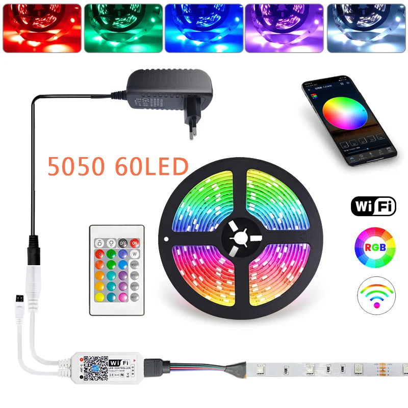 Интеллектуальная беспроводная (Wi Fi) Светодиодные ленты светильник RGB 5050 60LED Luces