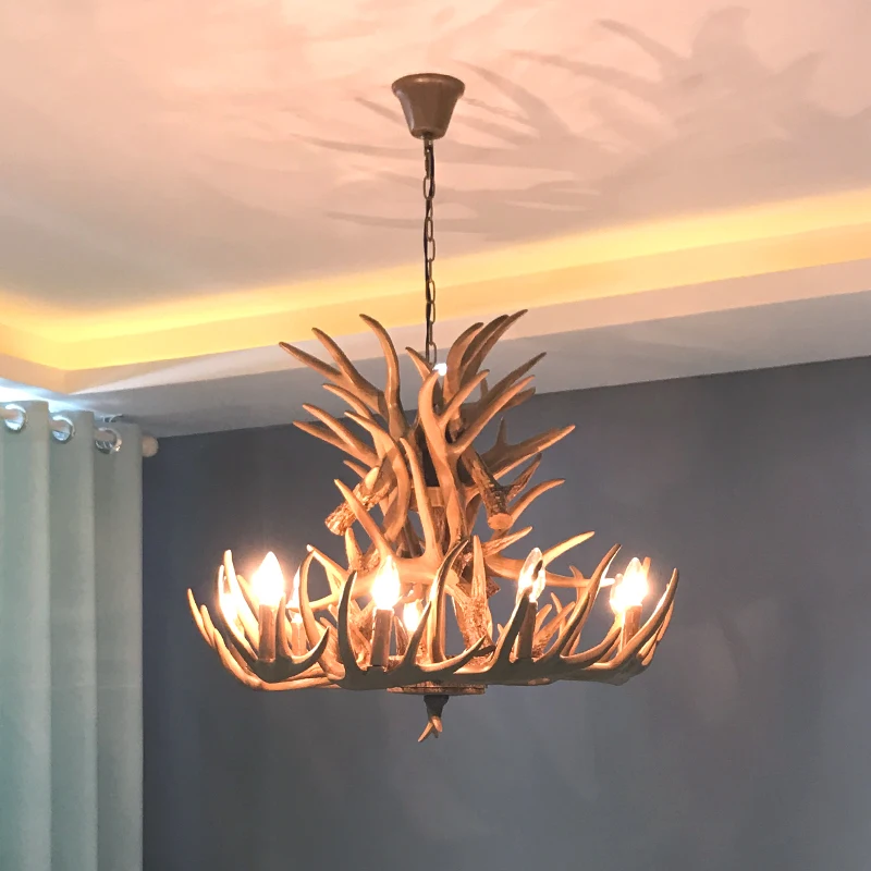 

Industrial Style Horn Deer Resin Antler LED Chandelier Lighting American Retro Indoor Home Lamp Loft Rustic Decor Lustre Rustico
