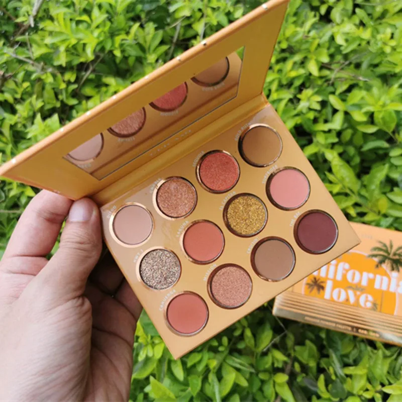 12 цветов закат Коралл матовый блеск Тени для век Палитра хайлайтер макияж