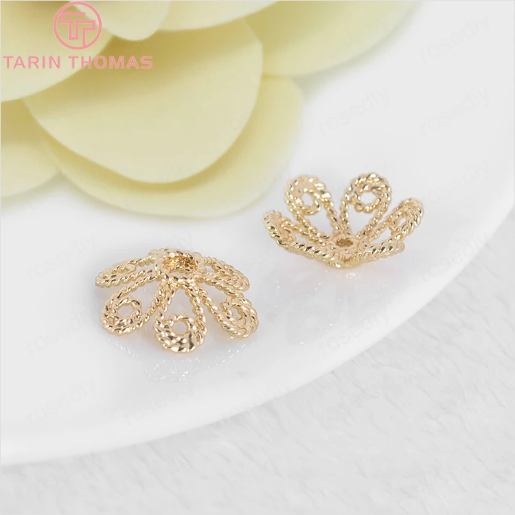 

10PCS 14MM 24K Champagne Gold Color Plated Brass Flower Beads Caps High Quality Diy Jewelry Accessories