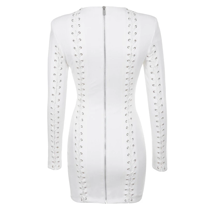 New Style Bandage Dress Fashion O Neck Lace Up Long Sleeve Slim Bodycon Celebrity Evening Party Dresses Vestidos Club Mini | Женская