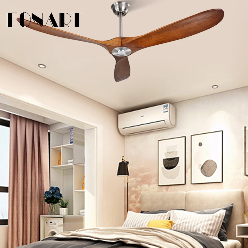 

60 Inch Modern Decorative DC Ceiling Fan With Remote Control Without Lamp Solid Wood Ceiling Fans For Home Ventilador Techo