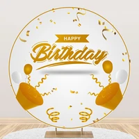 laeacco gold balloon ribbon background happy birthday party round circle backdrop for photography portrait customized poster