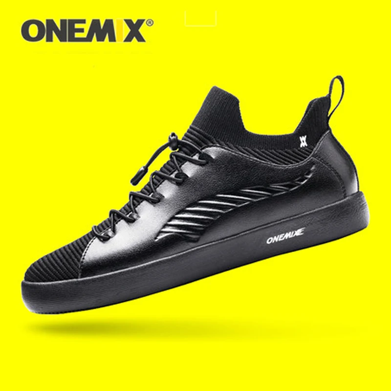 

Onemix Skateboarding Shoes Black Outdoor Sneakers For Men Soft Micro Fiber Leather Upper Comfortable Women Walking Sport Shoes