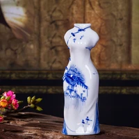 chinese hand painted blue white porcelain cheongsam vase ceramic accessories home livingroom desktop bookcase decoration crafts