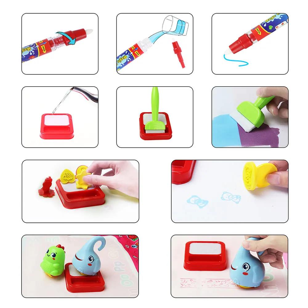 

Kids Big Size Magic Water Drawing Rug Doodle Mat Coloring Carpet with Magic Pens & Stamps Early Educational Toys Birthday Gifts