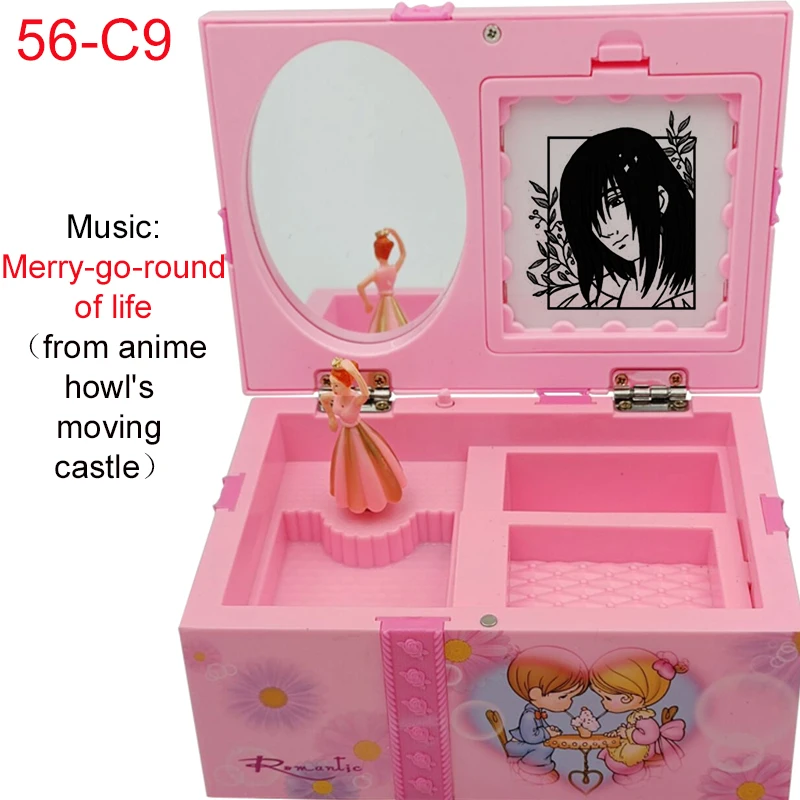 

Музыкальная шкатулка для ювелирных изделий, вращающаяся Музыкальная шкатулка с изображением танцующей девушки, движущегося замка Хоя, мех...