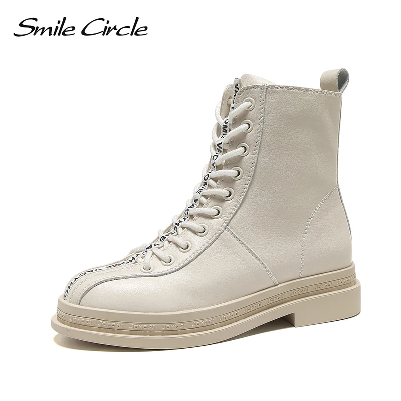 Женские ботильоны Smile Circle повседневные ботинки на плоской платформе со шнуровкой