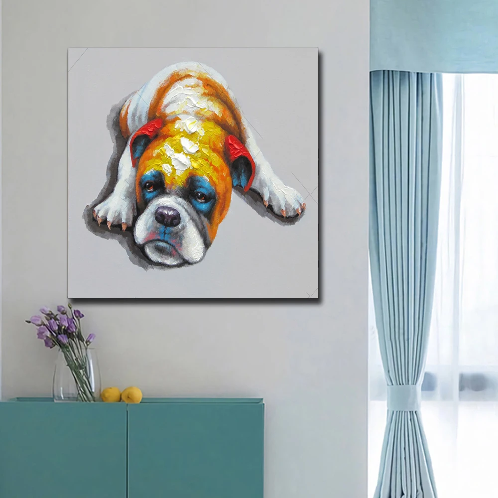 

Paintings Hand Painted Animals Oil Painting on Canvas Lovely Dog Animal Picture for Living Room Home Decoration Wall Art