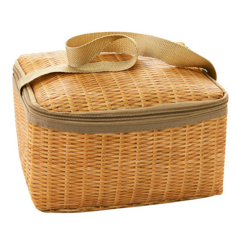 Portable Solid Insulated Lunch Bag Rattan Women Men Kids Thermos Cooler Tote Food Box Picnic Container | Дом и сад