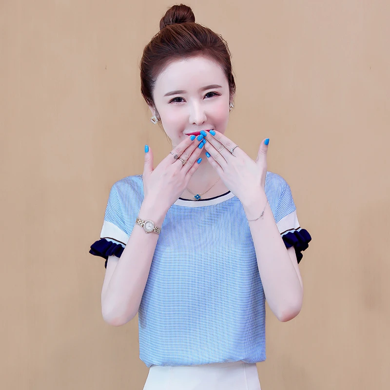 

Топ женский с коротким рукавом, Модный пуловер, рубашка, шикарная Повседневная Блузка, Простой Милая одежда для девушек, на лето