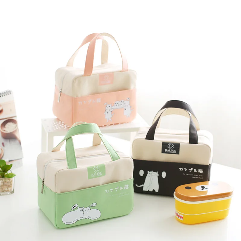 

Japanese and Korean cartoon Lunch Bag Canvas thickened thermal insulation aluminum film portable heat preservation bag with rice