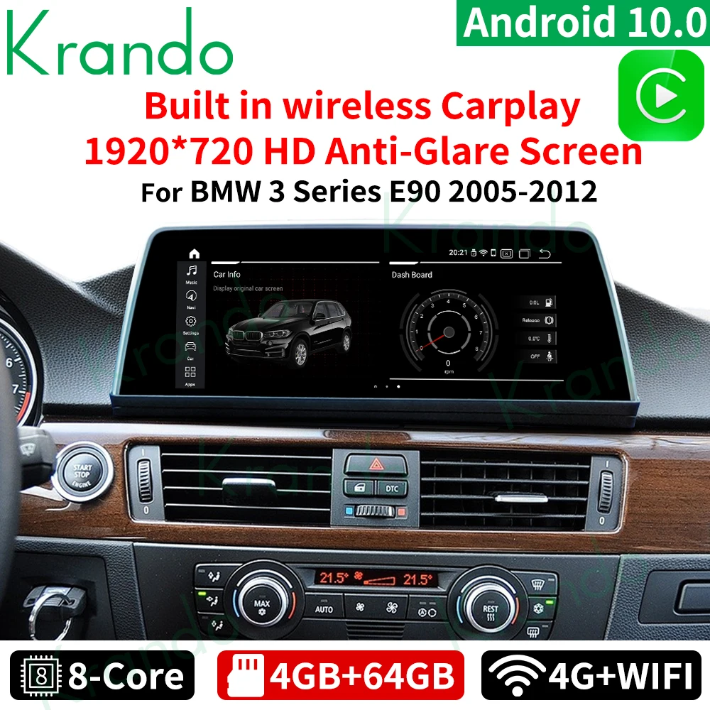 저렴한 Krando 안드로이드 11.0 6G 128G 10.25 차량용 라디오 플레이어, BMW 3 시리즈 E90 CCC CIC 멀티미디어 헤드 유닛 무선 카플레이, 2009-2012
